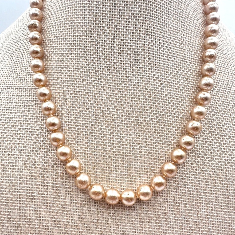 Vintage 90s Gold Tone Round Faux Pearl Beaded‎ Necklace Women's Classic Jewelry